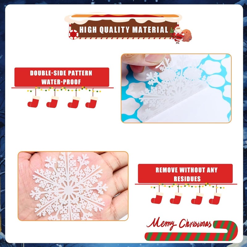 AHEONLAR 142PCS Christmas Window Static Cling Sticker, Snowflake Stickers Christmas Decorations, Waterproof Double-Sided Printed Xmas Window Clings Decals, Winter Stickers for Windows/Mirror/Fridge - Image 3
